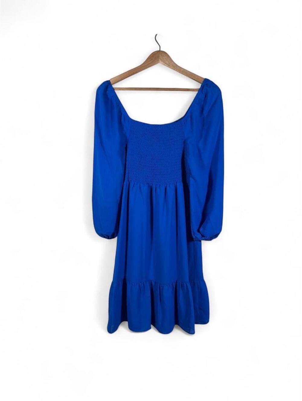 NWT Nanette Lepore Cobalt Blue Smocked Puff Sleeve Dress Size 6